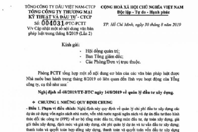 Cập nhật một số nội dung văn bản pháp luật trong tháng 8/2019